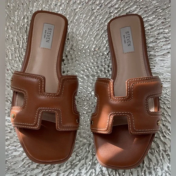 STEVEN NEW YORK BROWN SLIDE SANDAL SIZE 7.5 - Picture 5 of 7